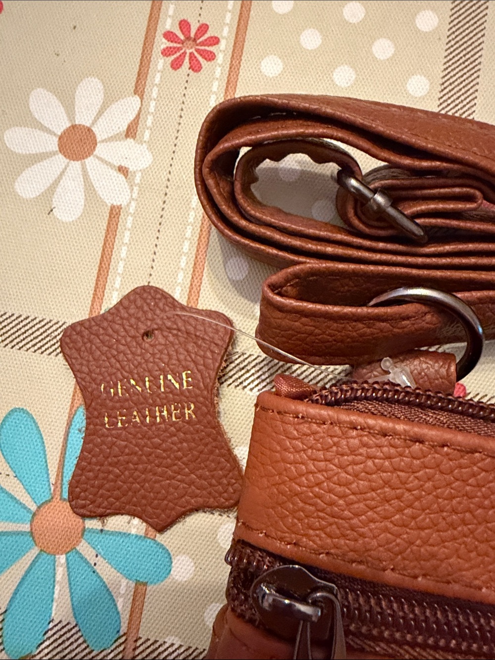 Womens Crossbody Shoulder Bag in Brown - Slim Multi-Zip Travel Pouch - Picture 4 of 5